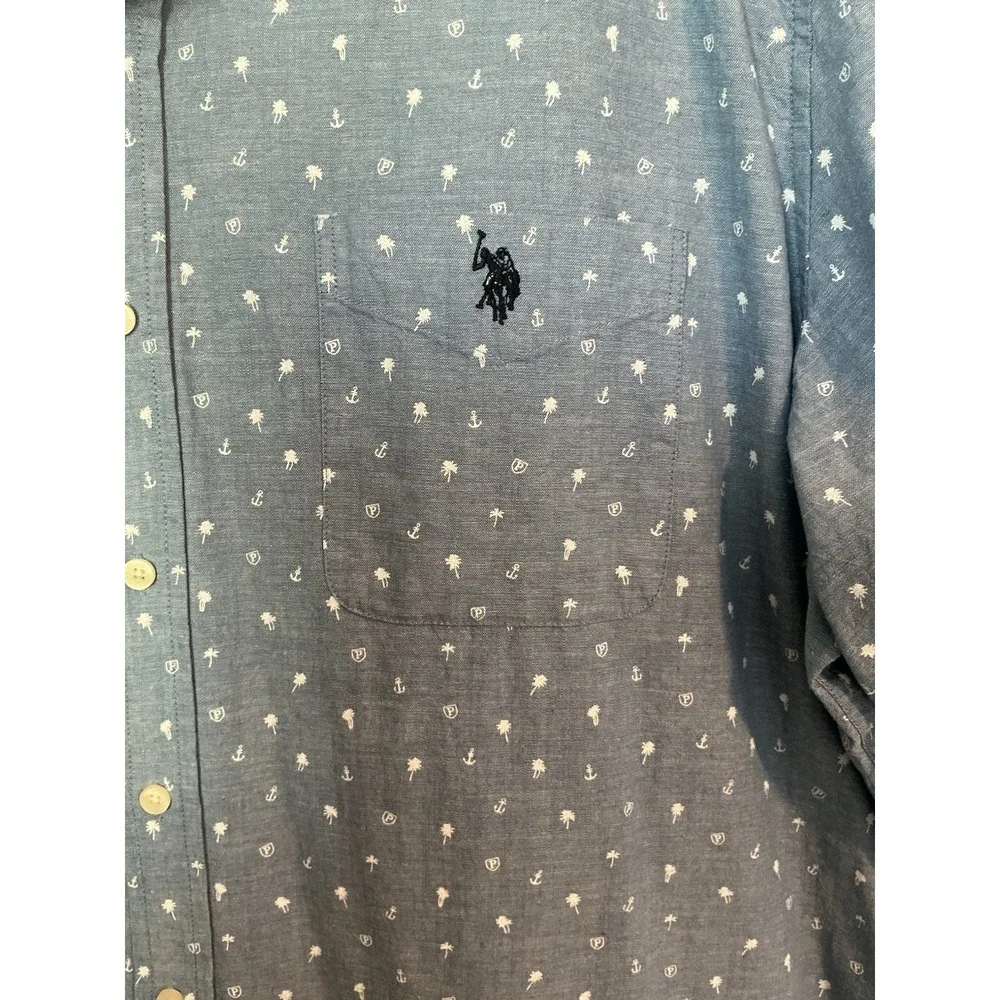 U.S. Polo‎ Assn. Short Sleeve Button Down Shirt Mens Nautical Blue 3XL